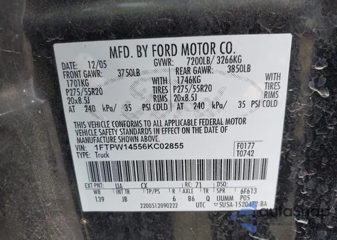 2006 Ford F-150 Fx4/Lariat/Xlt из США, поврежденный, VIN 1FTPW14556KC02855